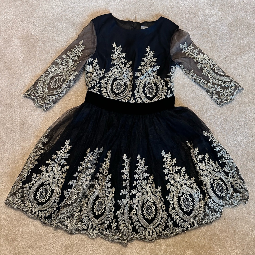 Prom dress, black and gold, knee length